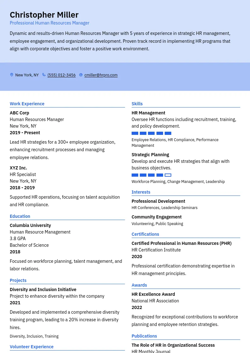 Preview of Professional Human Resources Manager