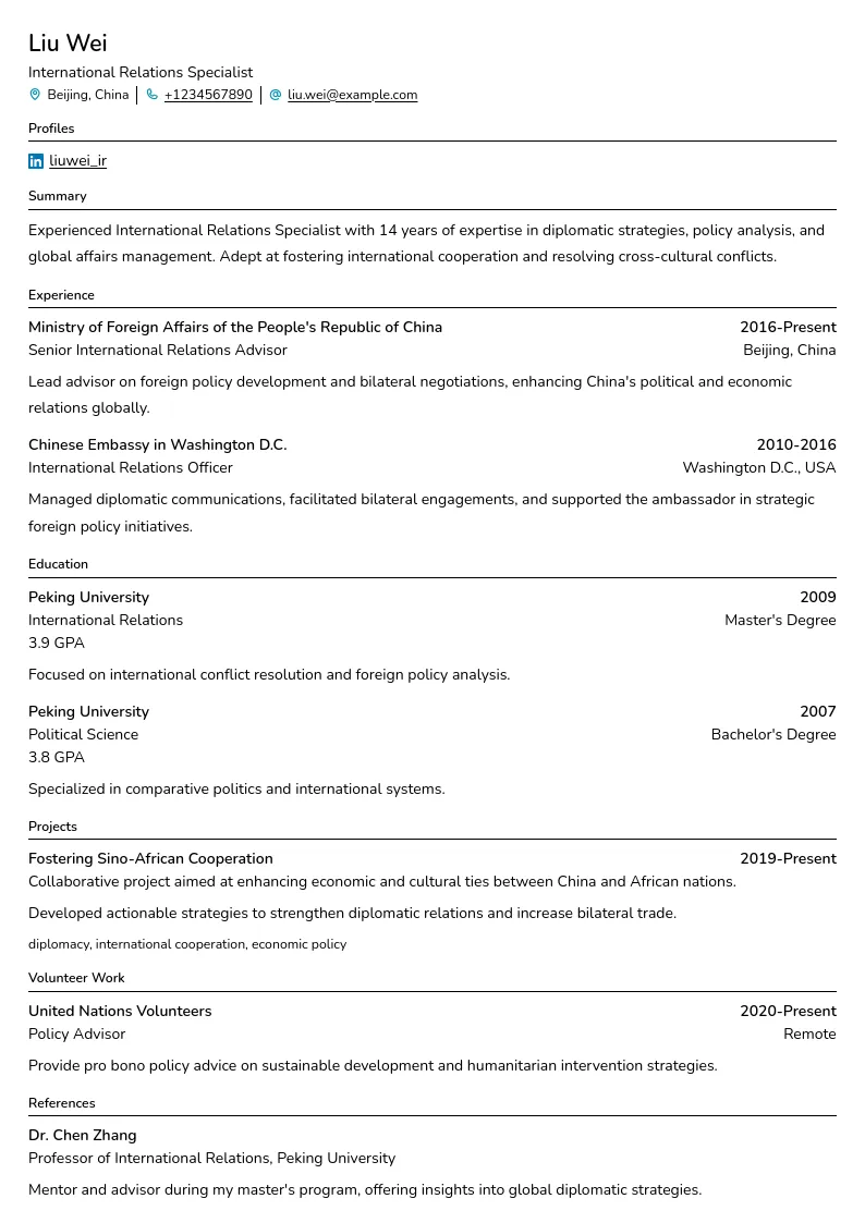 Preview of International Relations Specialist