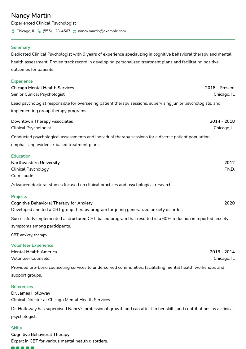 Preview of Experienced Clinical Psychologist