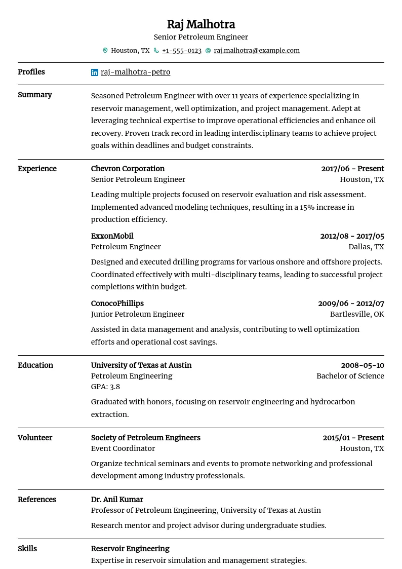 Preview of Senior Petroleum Engineer