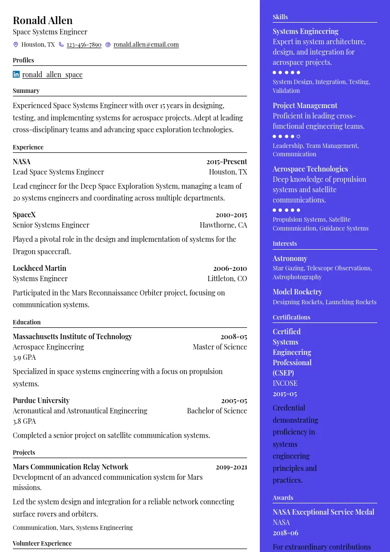 Preview of Space Systems Engineer