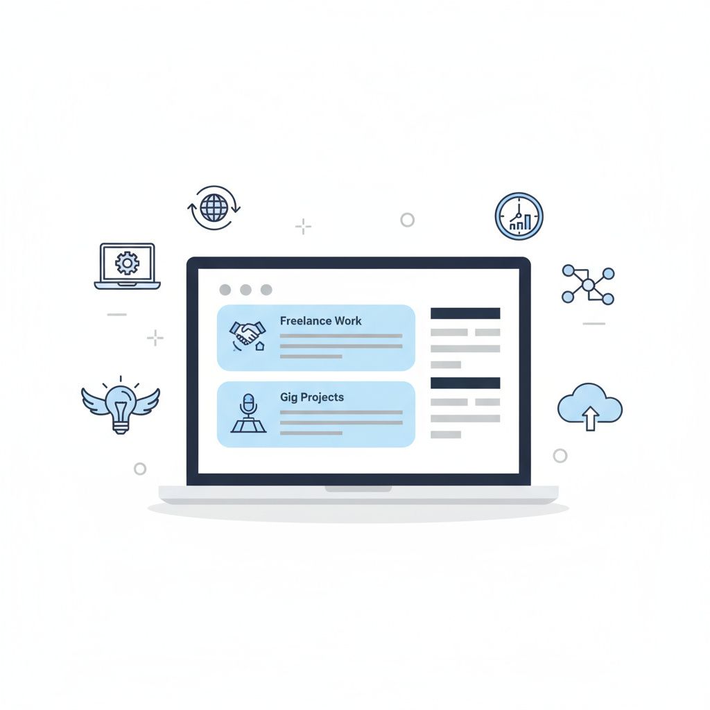 Freelancer managing multiple side projects, showcasing diverse skills and independent work experience.