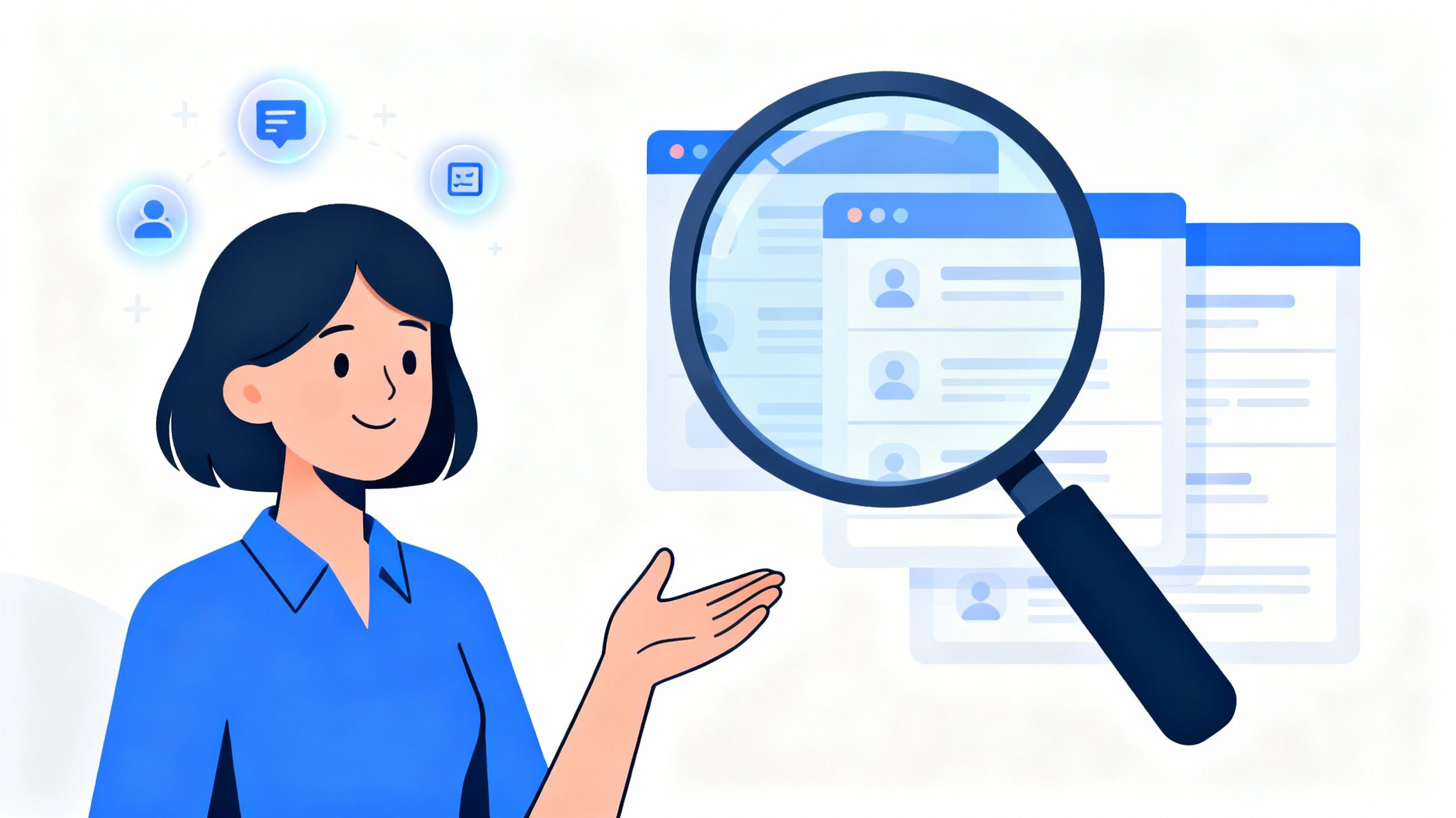 Illustration of a person searching among multiple options to find the right career opportunity.